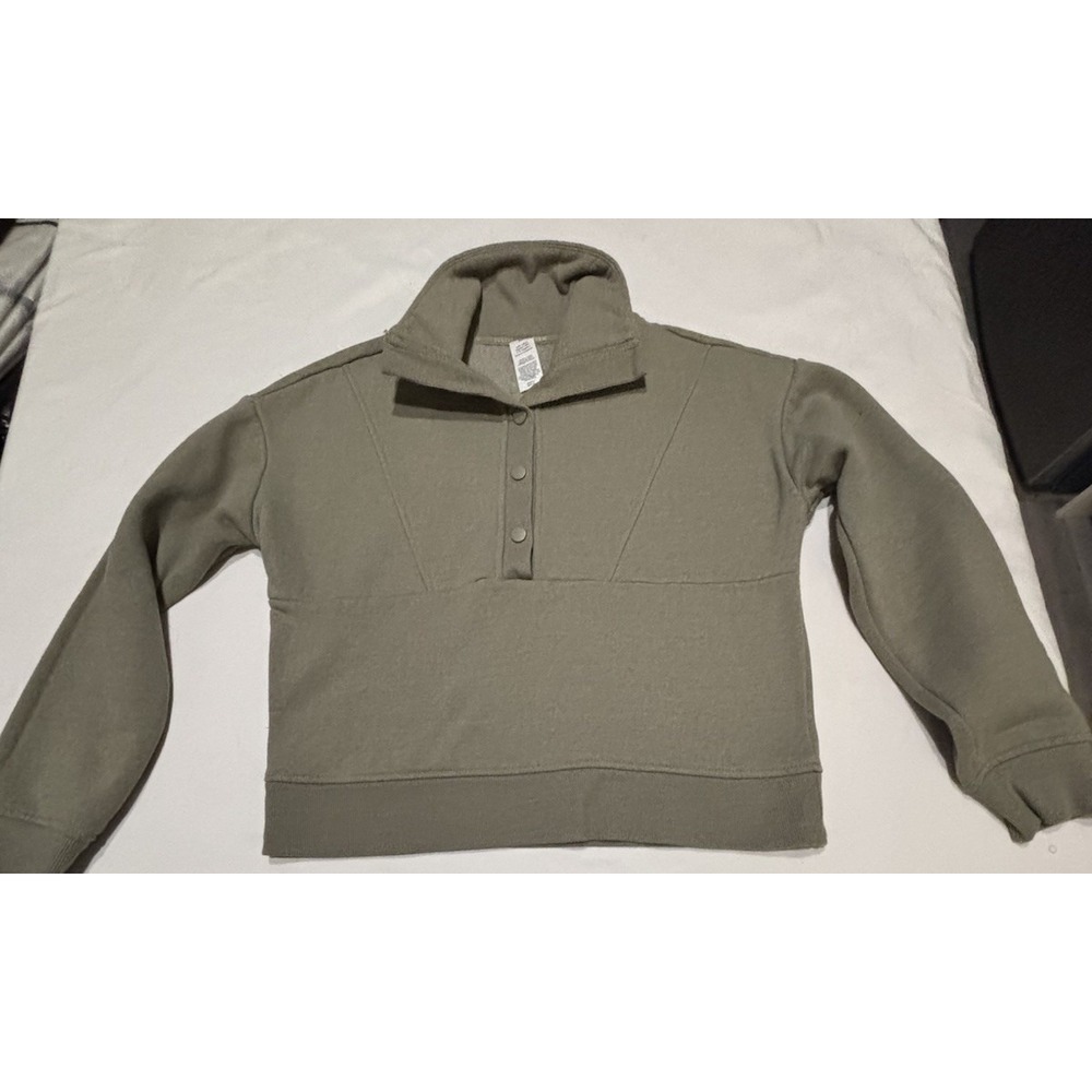 RBX 1/4 Snap Cropped Oversized Pullover Top Olive Green Size S/P
